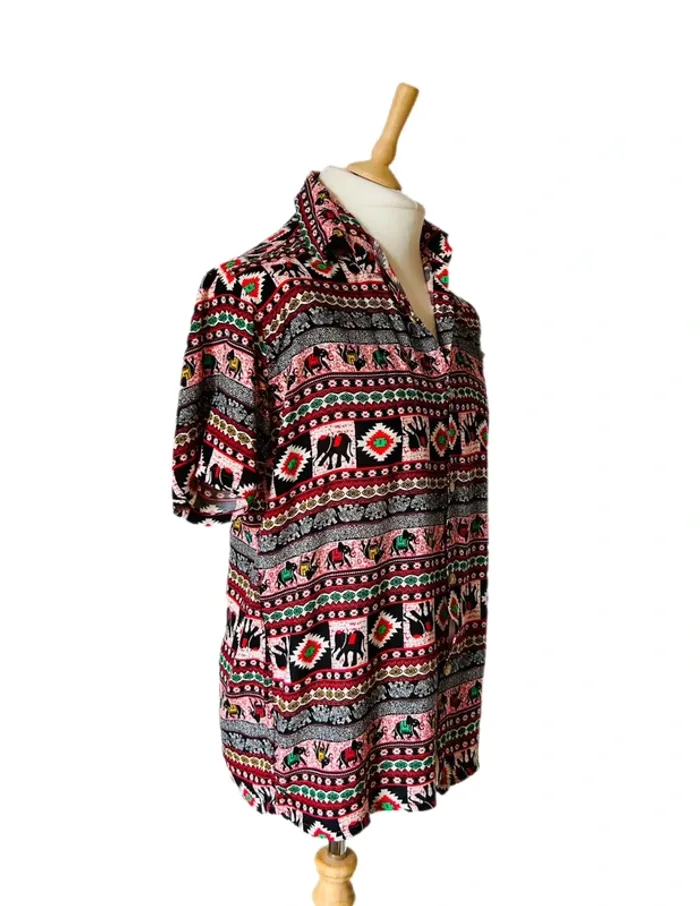 🐘Chemise vintage hippie 100% coton éléphants multicolores🌿Indian ethnic festival style shirt🐘 - photo numéro 3