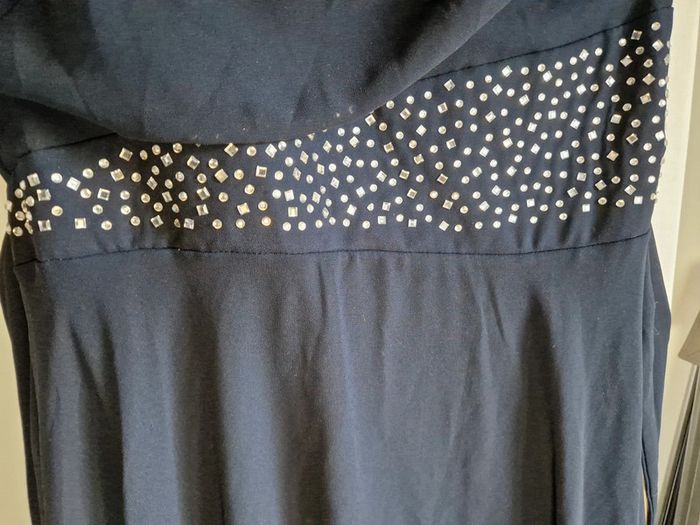 Robe de fête à bretelles B&H Moda bleu marine brillants M - photo numéro 2