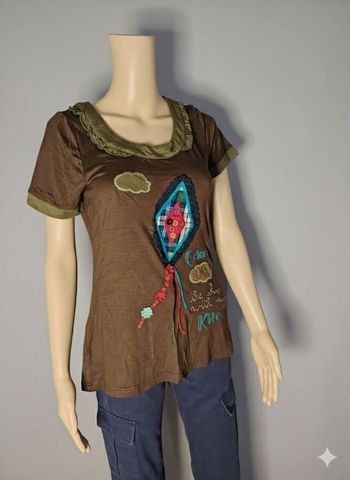 T-shirt Créateur Missing Johnny - Marron & Broderies - Neuf avec Étiquette - Taille S