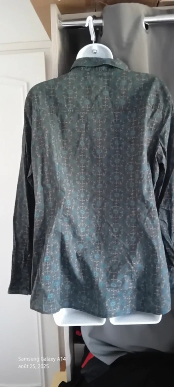 Chemise manches longues en coton longue motif floral bleu marron femme 42/44 esprit - photo numéro 8