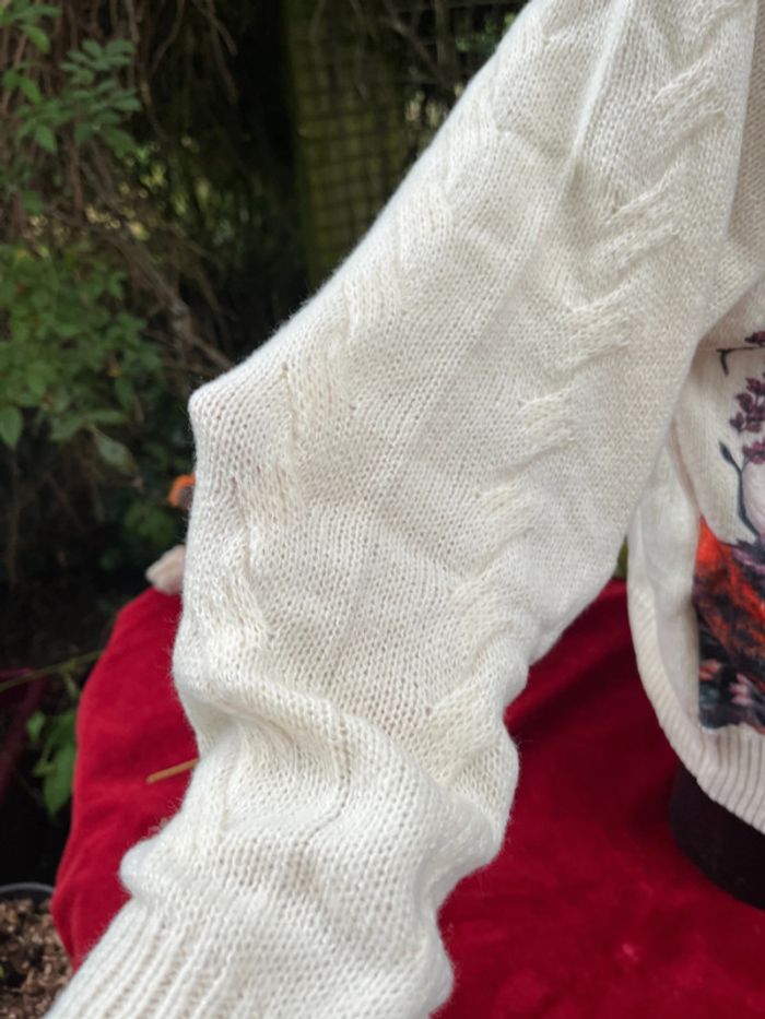 Pull à capuche renard Taille L – Motif forêt & fleurs - photo numéro 3