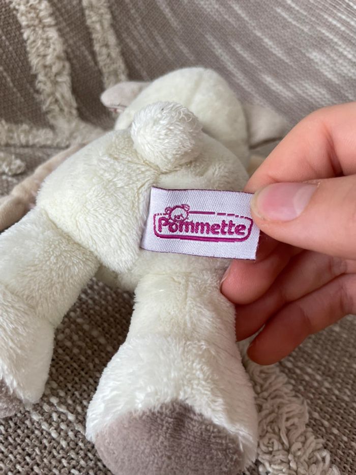 Peluche Doudou mouchoir 18cm Pommette ours blanc et beige très bon état - photo numéro 6