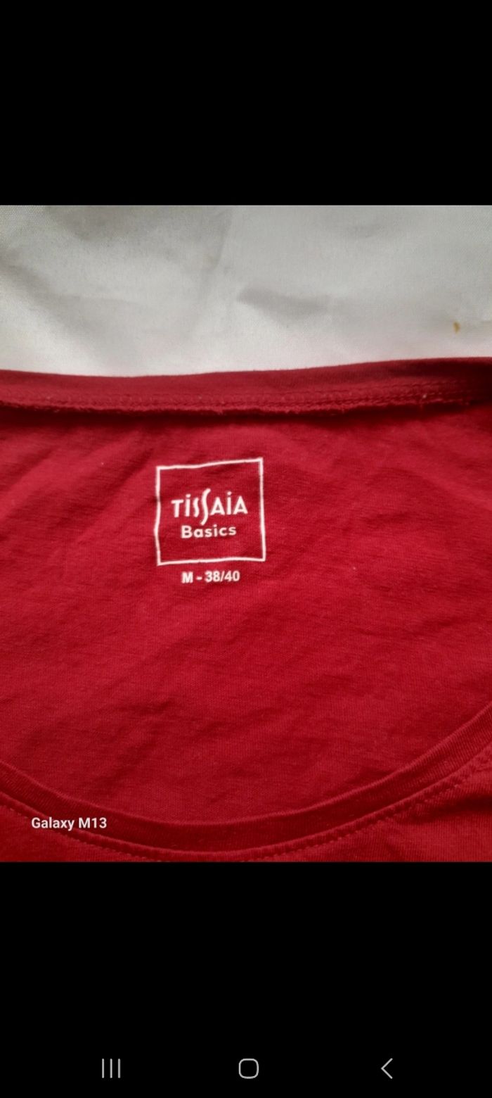 Tee shirt à manches longues femme rouge Tissaia taille M en coton - photo numéro 3