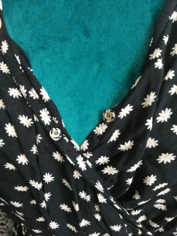 Robe longue noire cache coeur motifs fleurs avec fente et ceinture / anna karel / (L) - photo numéro 4