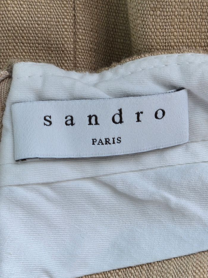 Jupe Sandro beige lin et coton taille haute boutons dorés T2 - photo numéro 4