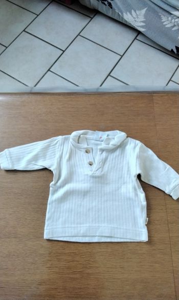 Polo manches longues  ,blanc  ,petit col  ,Petit Bateau  ,3M  ,60cm