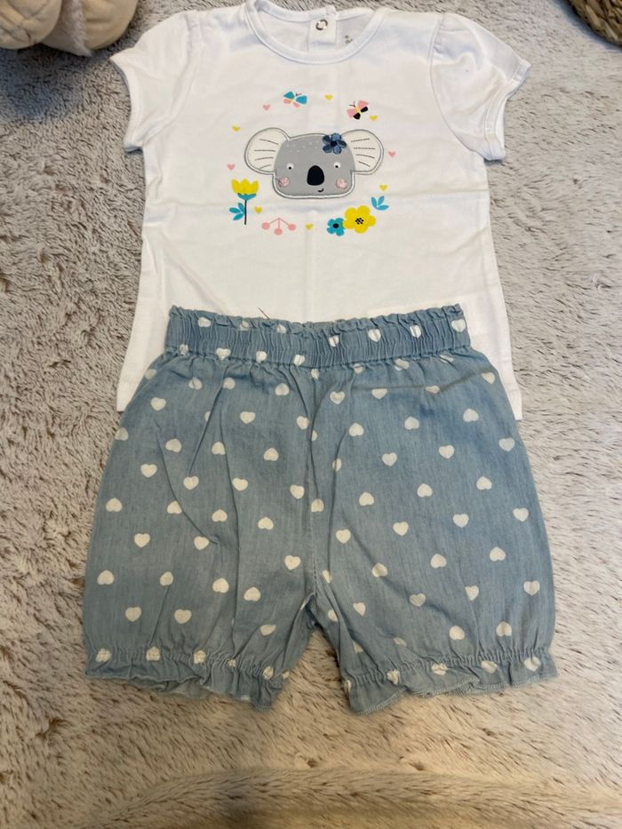 Ensemble short en jeans cœur blanc et teeshirt - Sucre d’orge - photo numéro 2