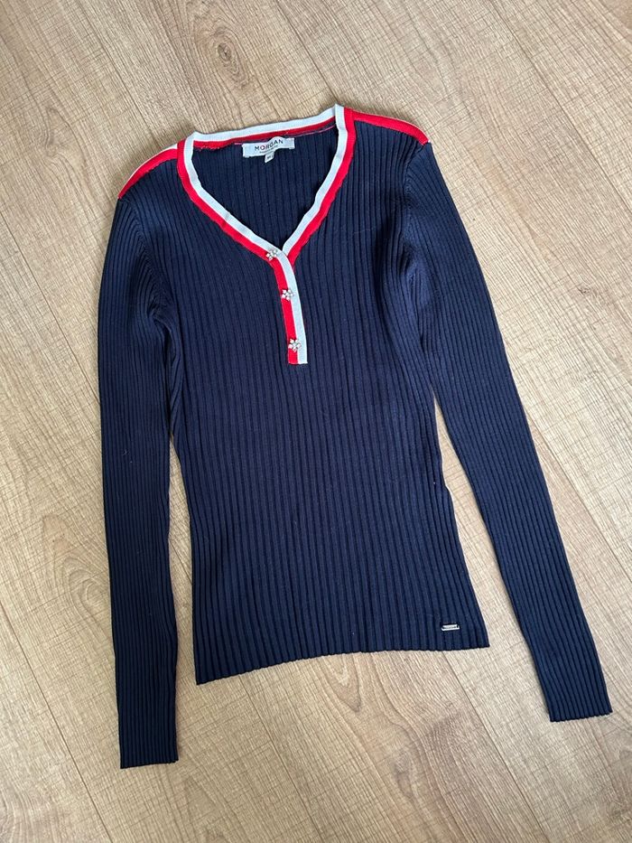Pull bleu marine à manches longues Morgan taille XS bon état (léger défaut) - photo numéro 7