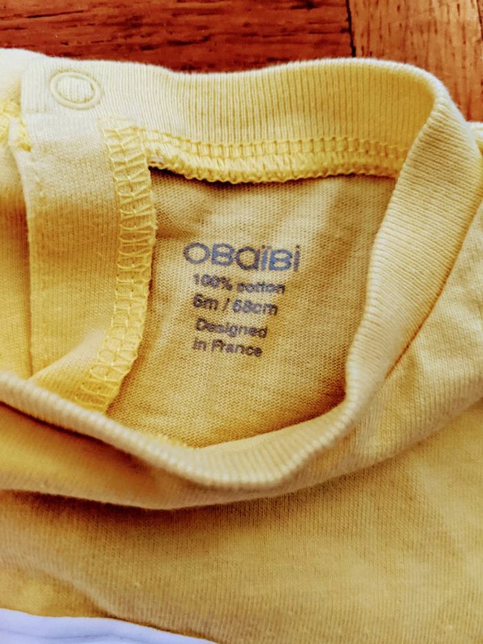 Tee-shirt jaune manches longues mouton Obaibi 6 mois 67 cm - photo numéro 3