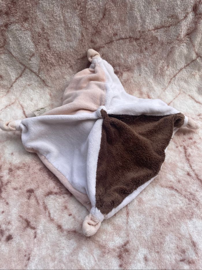 Doudou plat Ours marron beige blanc empreintes pattes orange BabyNat’ Baby Nat’ - photo numéro 2