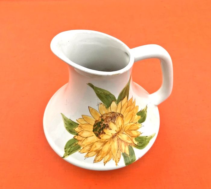 Ancien Pichet Céramique émaillée Décor tournesol - photo numéro 2