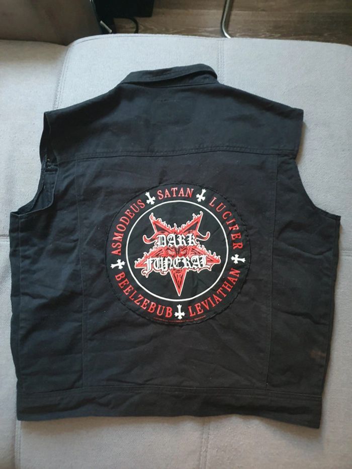 Veste en jean noire sexy punk patch dark funeral