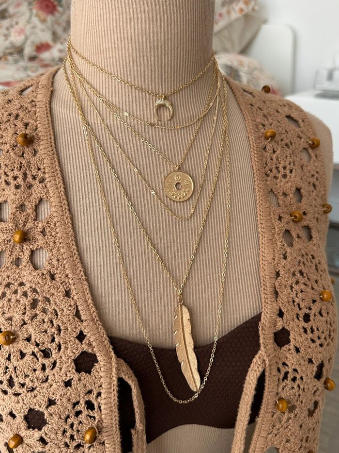 Collier à plusieurs rangs en laiton or - photo numéro 2