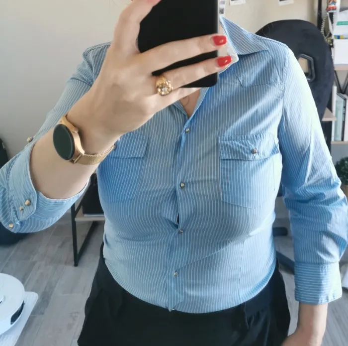 Chemise Zara bleu rayée blanc - photo numéro 2
