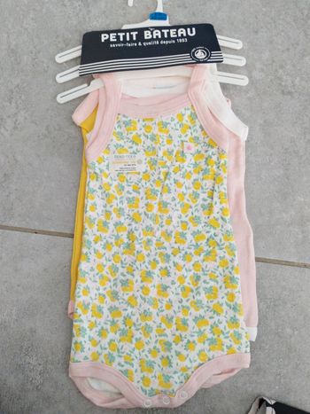 Lot de 3 bodys a bretelles pour fille. Taille 3 mois. Petit bateau NEUFS