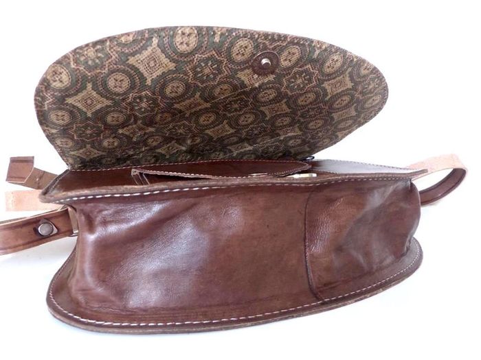 Sac bandoulière NEUF marron cuir pleine fleur tannage naturel & laine Kilim Besace Ethnique - photo numéro 7