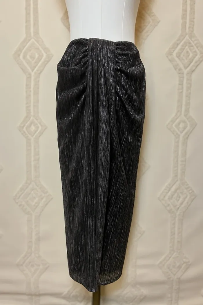 Jupe midi noire plissée brillante glitter Promod – effet drapé chic, taille 36 neuve