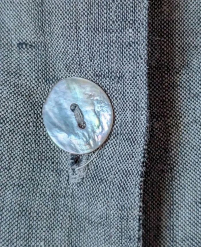 🖤Chemise en lin gris motif neige vintage haut de gamme freda taille l 40 homme - photo numéro 5