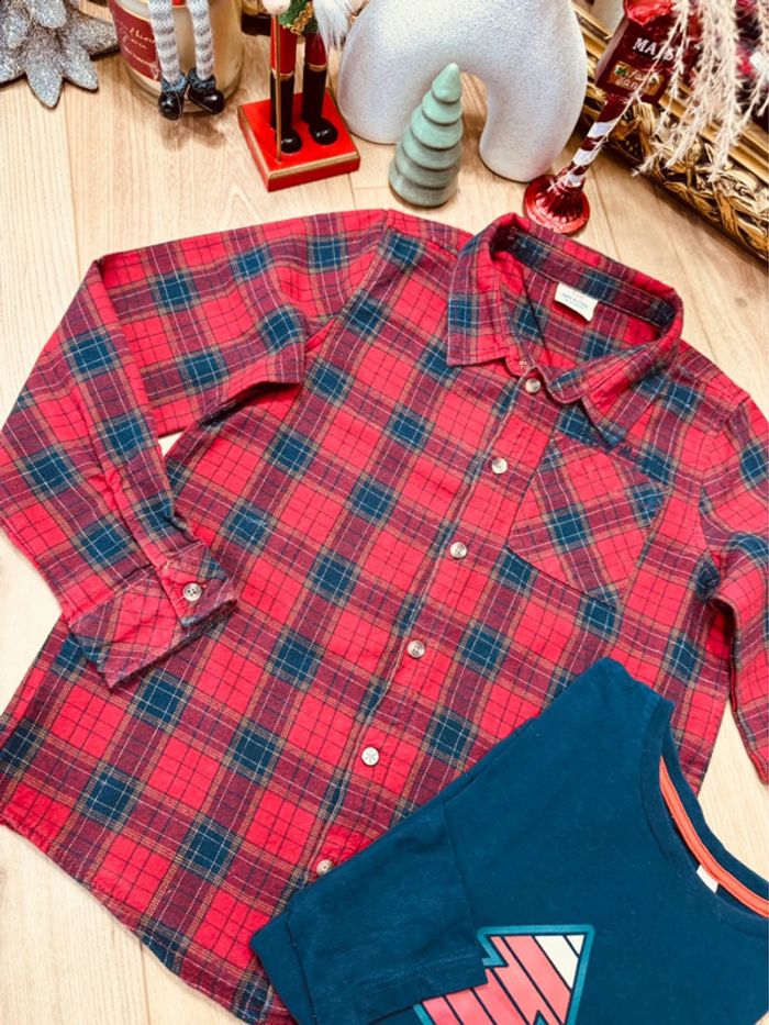 Taille 8 ans chemise et teeshirt Noël garçon Tao Okaidi rouge bleu marine * sapin * 🎄 - photo numéro 3