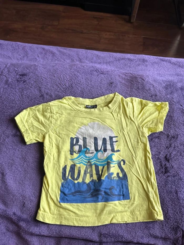 T-shirt manches courtes garcon jaune et bleu motif océan Influx taille 4 ans