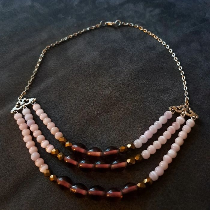 Collier chic multi rang violet rose bronze - photo numéro 12