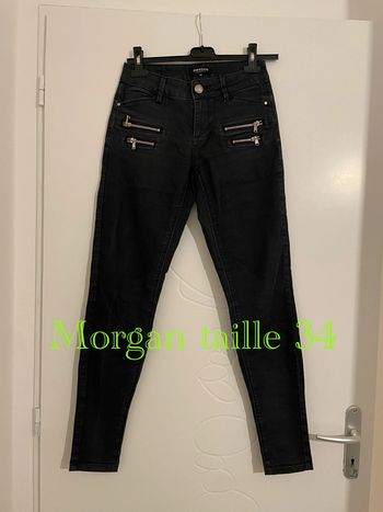 Pantalon extensible bleu marine presque noir taille haute coupe skinny Morgan taille 34