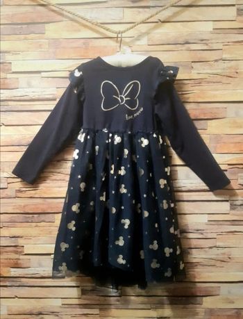 Robe manches longues Minnie bleue marine et dorée taille 6 ans Disney fête