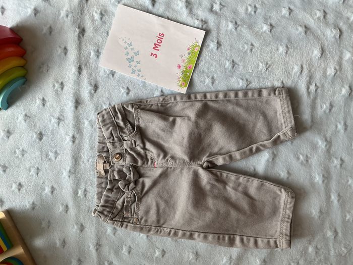 jean gris taille réglable noeud a la ceinture 3 mois grain de blé - photo numéro 2