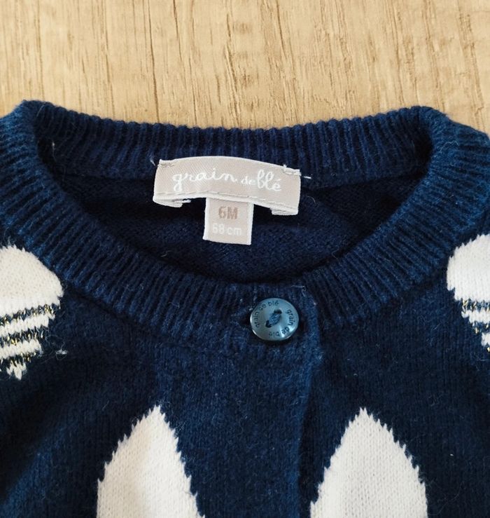 Gilet fille bleu marine coeur blanc fil taille 6 mois Grain de blé - photo numéro 2