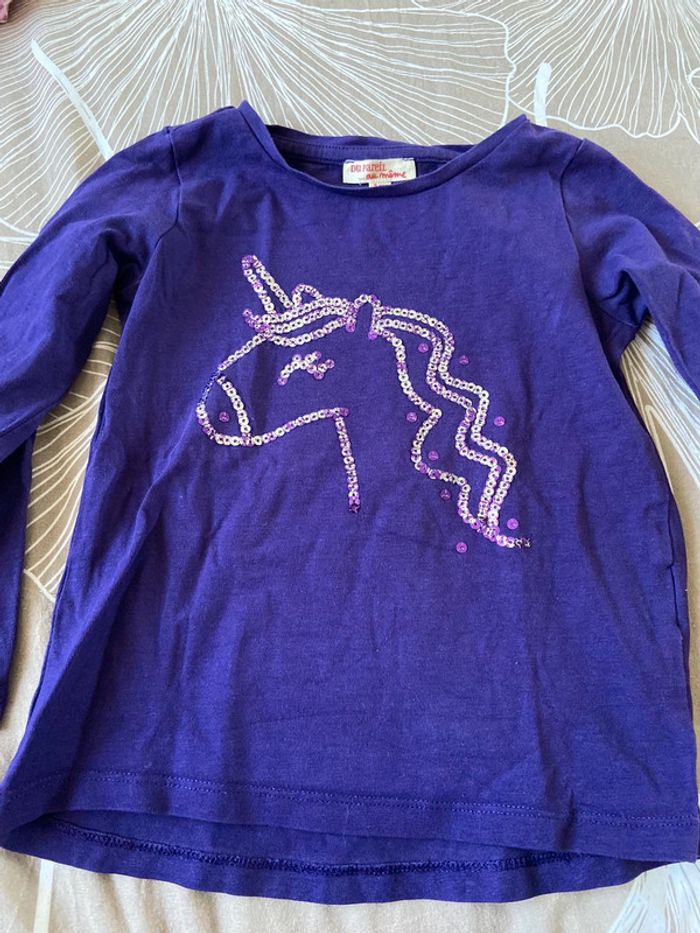 2 tshirt manche longue sequins dpam 3 ans 98 cm violet et rose - photo numéro 4