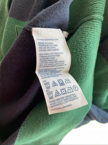 Pull Tommy Hilfiger col V rayé vert – Pima cotton