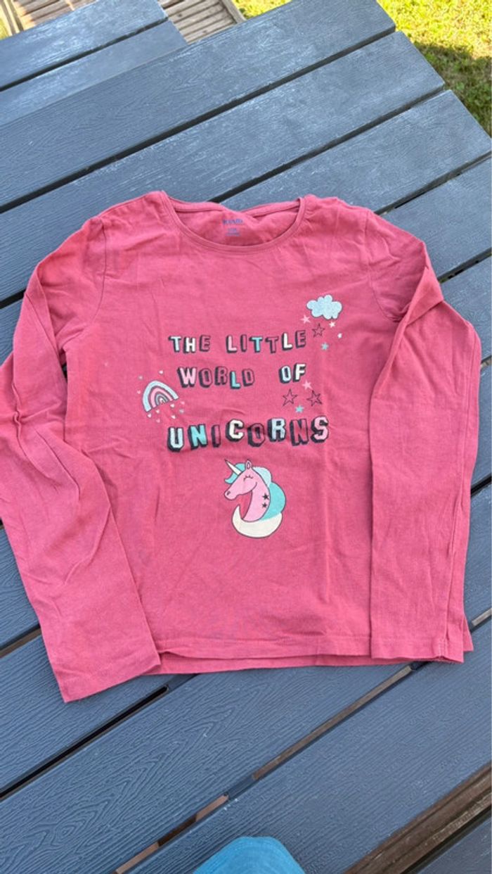 Lot de 2 t shirt manches longues jaune et rose Kiabi fille taille 10 ans - photo numéro 3