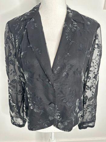 Blazer noir et argenté en dentelle transparente Un jour ailleurs Vintage T42 XL