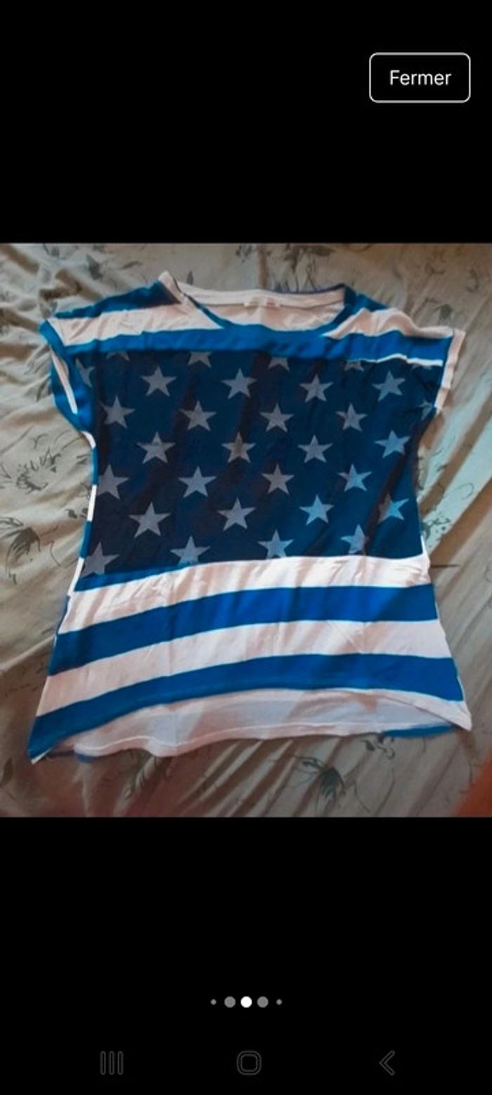 T-shirt femme Motif drapeaux américain bleu - photo numéro 5