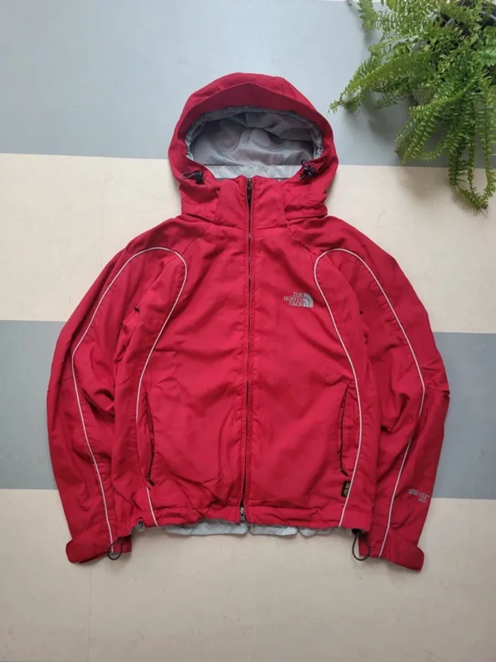 Veste imperméable coupe vent the north face rouge bandes blanches S