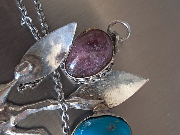 Grand pendentif pectoral argent et pierres polies - photo numéro 12