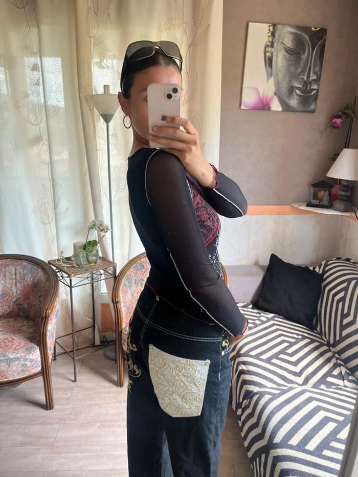 Top mesh y2k 2000yer destroy asymétrique vintage country western - photo numéro 3