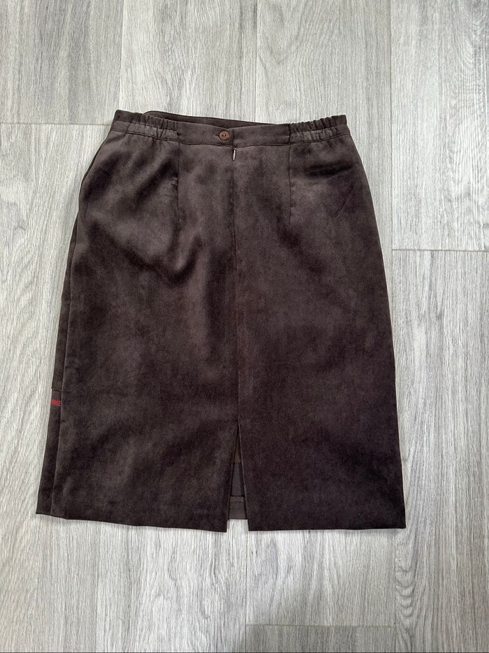 Jupe patchwork en velours marron et orange Gevana Vintage T34 XS - photo numéro 5