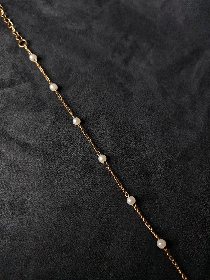 Bracelet doré maille forçat fine avec perles blanches – 21,5 cm – Neuf - photo numéro 8