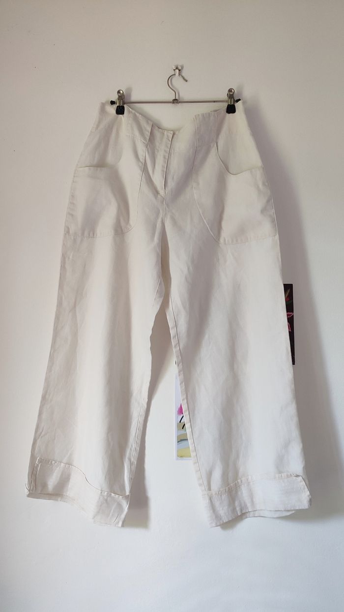 Pantacourt lin blanc terre et mer taille 40