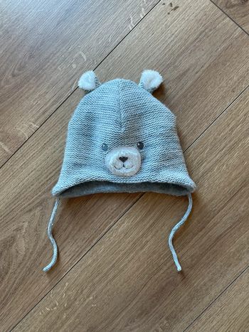 Neuf Bonnet bébé hiver molletonné taille 46-47 ourse gris
