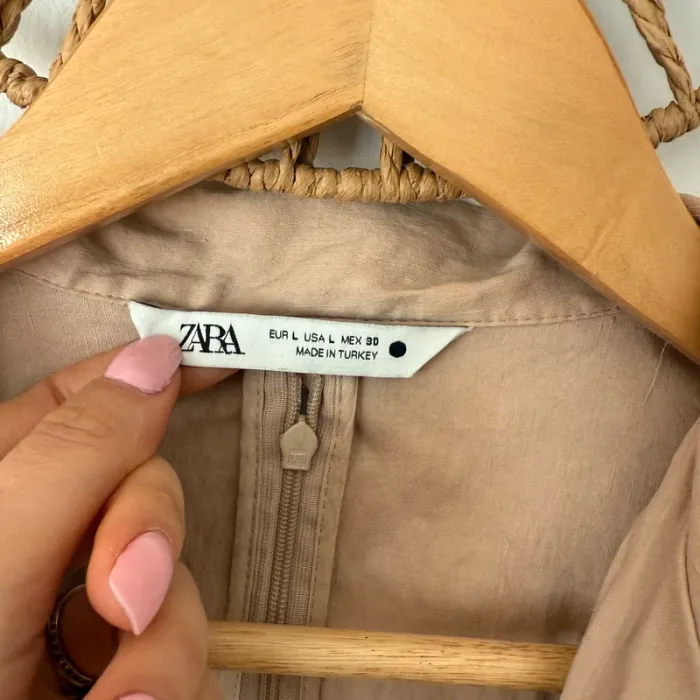 Robe chemise courte beige Zara lin taille L - photo numéro 6