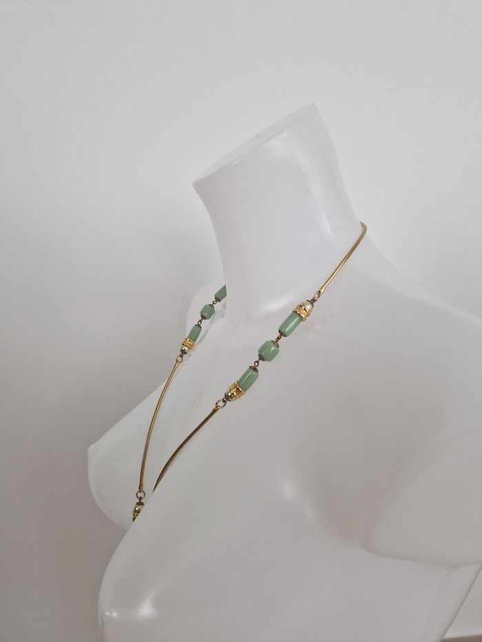 Collier vintage doré avec perles vert d'eau - photo numéro 5