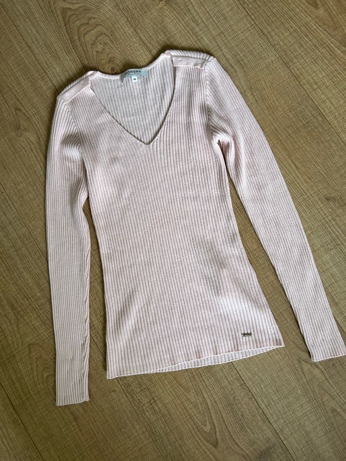 Pull rose clair à manches longues Morgan taille XS TBE - photo numéro 7
