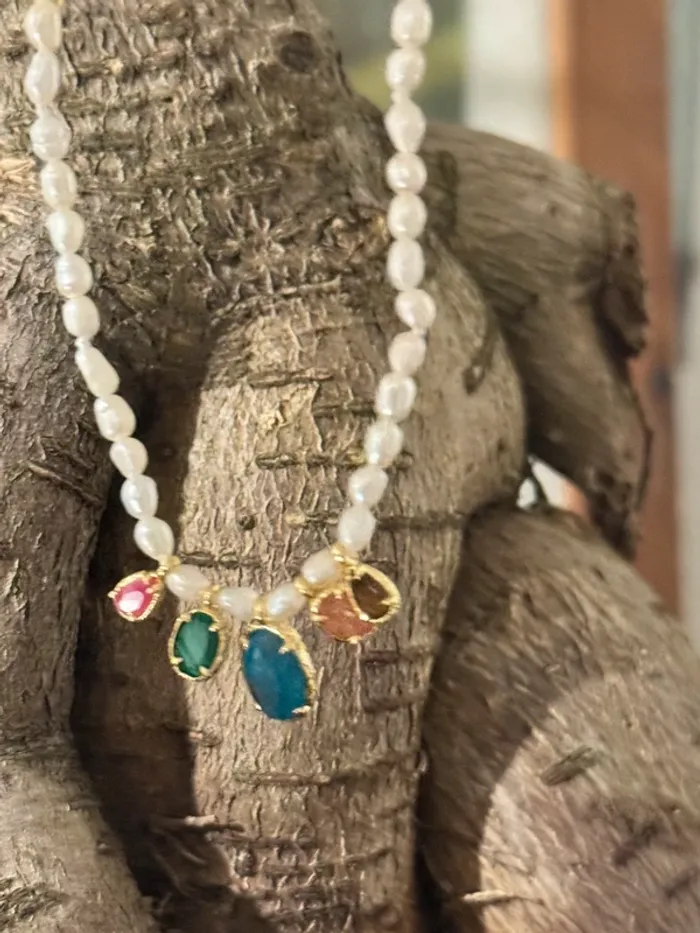 Collier habaha Paris réglable perles d’eaux douces pierre véritables - photo numéro 3