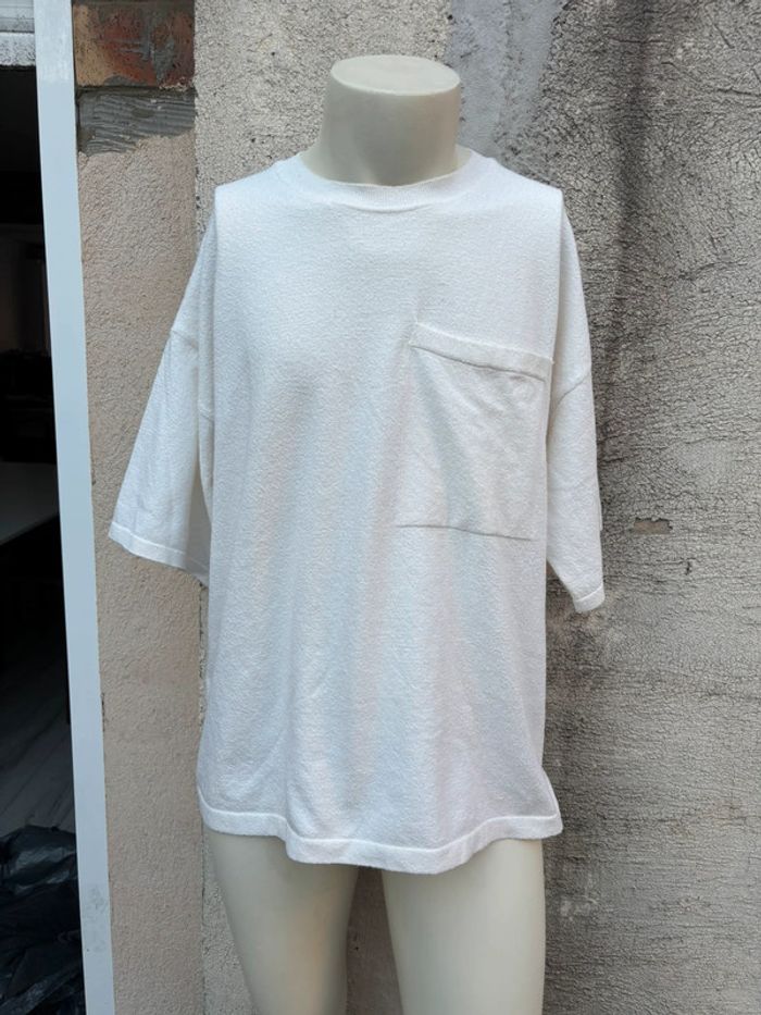 T-shirt Zara blanc style éponge - Taille XL - photo numéro 2
