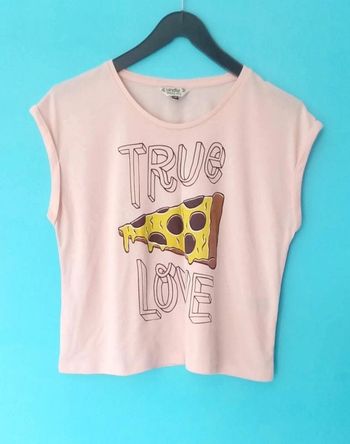 🌺 Tee-shirt crop top rose avec une pizza taille 38 Undiz🌺
