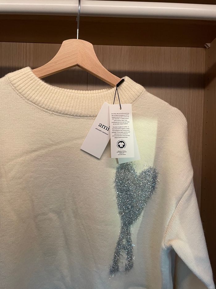 Pull Ami Paris Blanc Pailletée - photo numéro 3