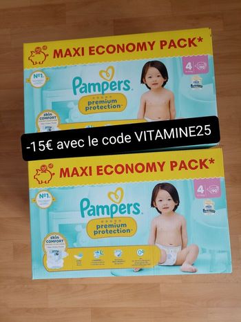 2 cartons de couches Pampers premium protection T4 taille 4