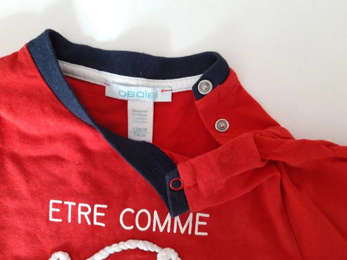 Swearshirt Obaidi rouge, col marine, motif Poisson Etre comme un poissson dans l'eau, Obaïdi, 12mois - photo numéro 4